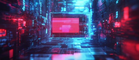 Poster - 3D Rendering of No Signal Display with Technological Glitches and Screen Interference Effects