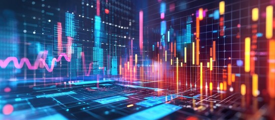 Poster - Abstract technology background featuring graphs and concepts related to business finance analysis marketing and profitability