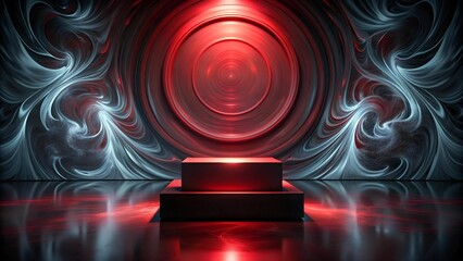 Wall Mural - A Gleaming Red Platform Amidst Abstract Luminescence  AI generated