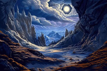 Wall Mural - a moonlit valley carved by time a river winds through the heart of the majestic landscape