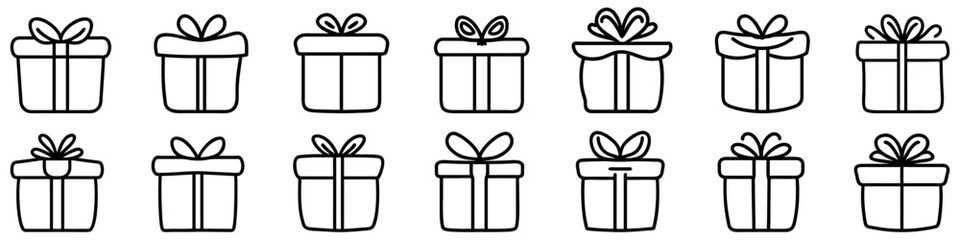 Wall Mural - gift box icon. set of drawn gift boxes with bow. linear gift box icon. vector illustration