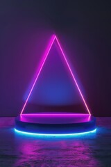 Poster - A futuristic triangular sign illuminated by neon lights