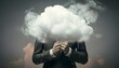 © Ytnart - Surreal image of person in a suit with a cloud obscuring their head, symbolizing confusion, creativity, and abstract thinking.