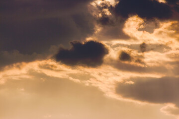 Wall Mural - dramatic dusk. heavy clouds on the sky in golden light above the horizon. summer holidays rainy weat