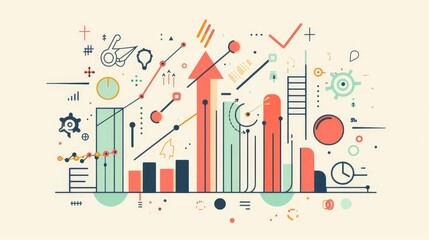 Poster - Growth, Success, and Innovation: Abstract Illustration of Progress - This abstract illustration symbolizes growth, success, innovation, progress, and development. It features a rising red arrow repres