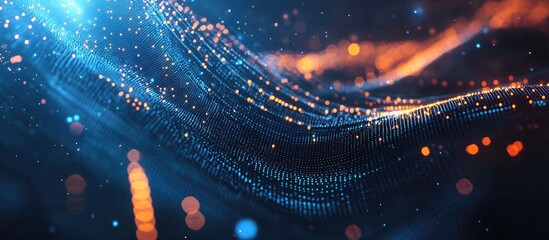 Poster - abstract technology themed background featuring digital particles for corporate presentations and br
