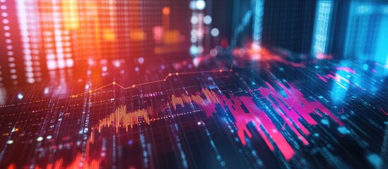 Poster - Abstract technology background featuring graphs and concepts related to business finance analysis marketing and profitability