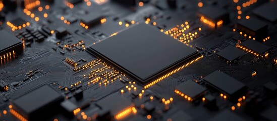 Poster - Dark gray AI chip on a circuit board with technology background 3D illustration of artificial intelligence concept
