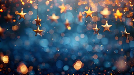 Poster - Magical Starry Night Sky with Bokeh Lights - This image captures the beauty of a starry night sky, with twinkling lights creating a magical atmosphere. The golden stars represent hope and dreams, the 