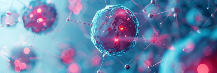 Aufkleber - Microscopic Cell Structure Connected by Network - Abstract Science Background - A microscopic view of a cell with a network of connections, symbolizing cellular communication, biological processes, sc