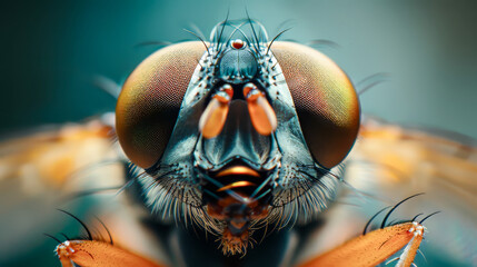 Wall Mural - Macro shot of a fly - The fine details of a fly's wings and eyes.