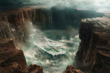 Wall Mural - A Circular Ocean Trapped Within a Canyon of Dark Rock