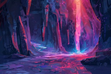 Wall Mural - Abstract Digital Landscape with Glowing Purple and Pink Hues