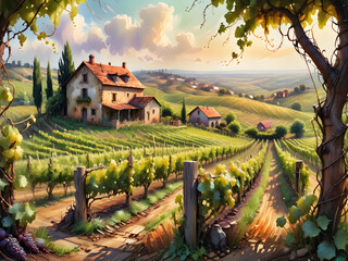 Wall Mural - landscape with vineyard in the background