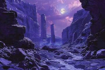 Wall Mural - purple canyon under a full moon