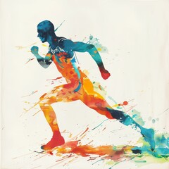 Wall Mural - Watercolor Runner: A Vibrant Illustration of Speed and Determination - A colorful abstract depiction of a runner, symbolizing speed, determination, energy, movement, and abstract art.