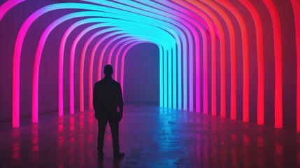 Poster - Captivating Chromatic Corridor An Immersive Light Installation Showcasing Dynamic Dimensions and Vibrant Hues