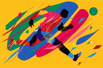 Wall Mural - Abstract Athlete in Motion: Dynamic Sports Illustration - A vibrant, abstract illustration of an athlete running, symbolizing speed, energy, determination, action, and movement.