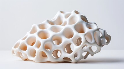 Poster - Organic abstract sculpture with a dynamic shape shifting structure featuring fluid dimensional patterns and a porous textured material  This conceptual