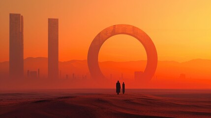 Poster - Surreal Futuristic Architectural Landscape Adapting to Sunset Skyline