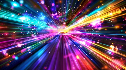 Poster - Abstract Colorful Light Tunnel - Digital Art Background - A vibrant abstract image featuring a tunnel of light and color, symbolizing speed, energy, technology, creativity, and imagination.