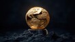 © Teerapon - A stunning golden globe sculpture representing the world, set against a dark, moody background, symbolizing global unity and ambition.