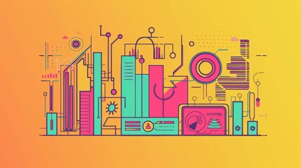 Poster - abstract data visualization with geometric shapes and lines - this abstract illustration depicts a c