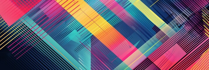 Poster - Abstract Geometric Pattern with Vibrant Colors - A colorful abstract background with intersecting lines and geometric shapes, symbolizing creativity, energy, dynamism, technology, and modern design.