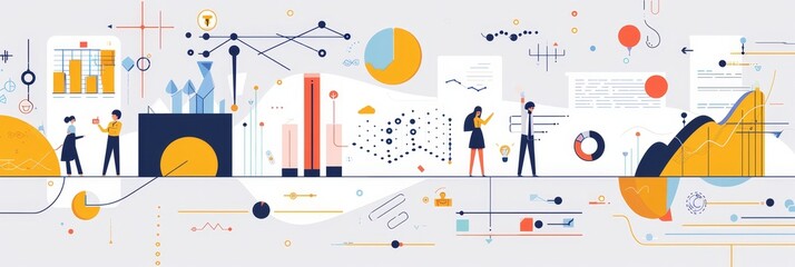 Poster - Business Growth Strategy, Data Analysis, Financial Success, Teamwork, and Market Research - A team of business professionals analyzes data charts and graphs, strategizing for growth and financial succ