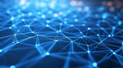Digital blue line dot network technology background.