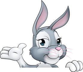 Sticker - An Easter bunny rabbit cartoon character peeking around a sign