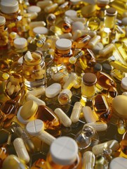 Wall Mural - A collection of various pills contained in a large bottle.