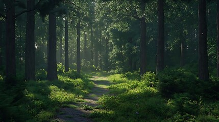 Canvas Print - Forest Path Sunlight Through Trees Illustration