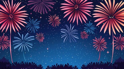 Poster - Mesmerizing of a bright vibrant fireworks display lighting up the enchanting night sky with a dazzling array of colorful sparks patterns and bursts of light against a starry backdrop
