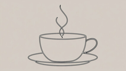 Cup of coffee a, Hot beverage. Continuous line drawing.