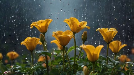 Sticker - yellow tulips in spring and rain  for background 