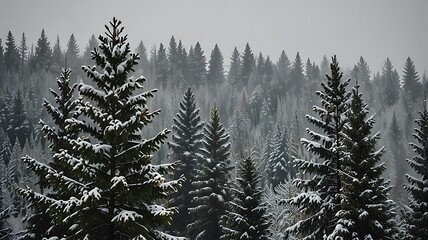 Canvas Print - Serene winter scene with snow falling softly on ever