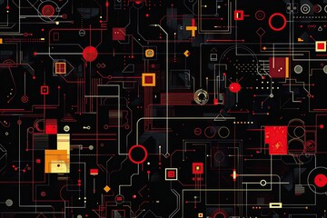 Poster - A dark background with various geometric shapes in red