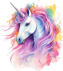  Unicorn Watercolor Design Vector Illustration.