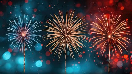 Poster - Joyful New Year Fireworks Lighting Up the Sky with Vibrant Bursts of Color and Dazzling display of pyrotechnics creating a magnificent awe inspiring scene to welcome the new year with energy
