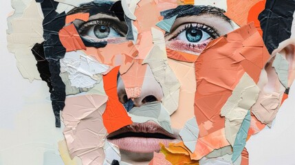 Poster - Striking mixed media collage artwork featuring a fragmented portrait with diverse textured elements bold color palette and an visual style