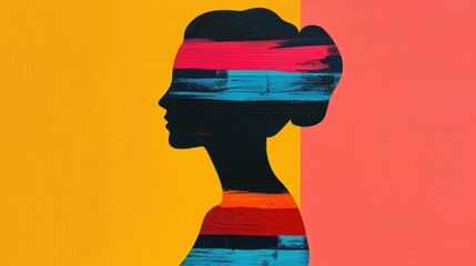 Poster - Captivating cut out collage silhouette portrait montage with dynamic fluid shapes and a vibrant eye catching color palette  This digital showcases a modern experimental and imaginative style