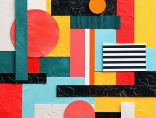 Poster - Vibrant modernist art collage featuring a dynamic arrangement of minimalist geometric shapes patterns and colors  The abstract composition creates a contemporary stylized and visually striking design