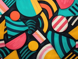 Poster - Vibrant abstract geometric doodle art with dynamic  overlapping shapes and playful  repeating patterns in a captivating  contemporary color palette  Visually striking
