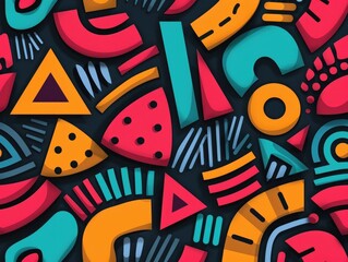 Poster - Vibrant Geometric Doodle Art with Dynamic Shapes and Patterns  Colorful abstract background with playful whimsical design elements and unique eclectic composition