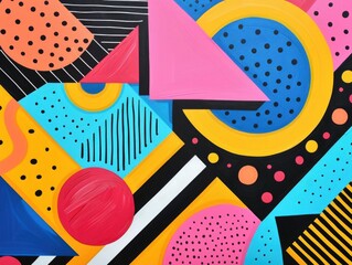 Poster - Vibrant and dynamic geometric doodle art featuring an abstract composition of bold  playful shapes and a vibrant color palette  This modern  contemporary digital showcases a unique