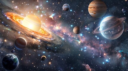 Wall Mural - planets stars a galaxy swirling in the vastness of space. the vibrant colors and intricate details c