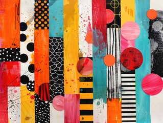 Poster - Vibrant and energetic mixed media doodle collage art piece with dynamic color splashes overlapping patterns and a range of textural elements
