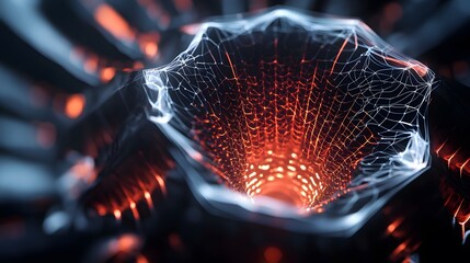 Wall Mural - 1. **Render an abstract futuristic shape with intricate geometric patterns, glowing softly against a black background. The 3D shape should convey a sense of advanced technology and innovation.