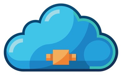 Poster - Blue cloud illustration with orange plug-in icon. Vector illustration